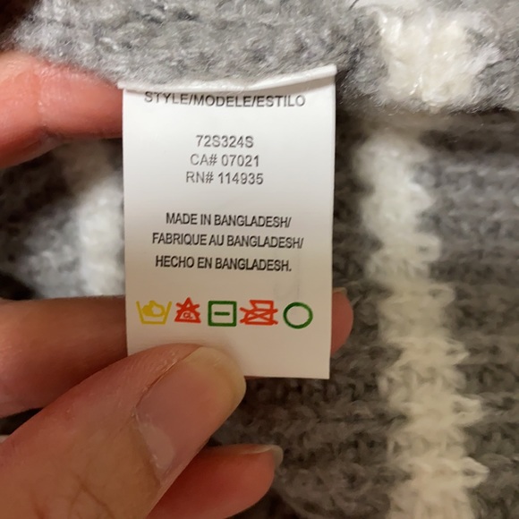 Femme By Design Scallop Mock Neck Striped Grey and White Sweater - Picture 9 of 11